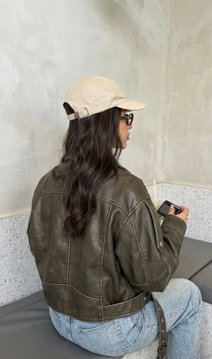The Midnight Olive Moto Biker Jacket