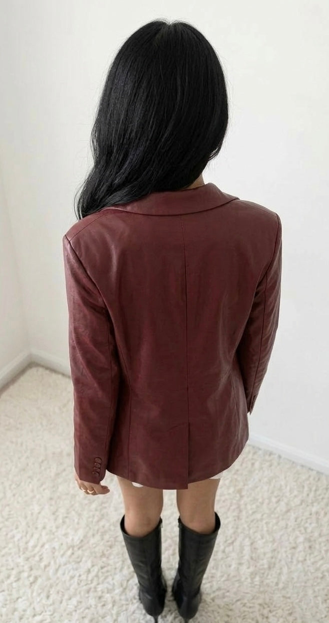 The Burgundy Maven Leather Blazer