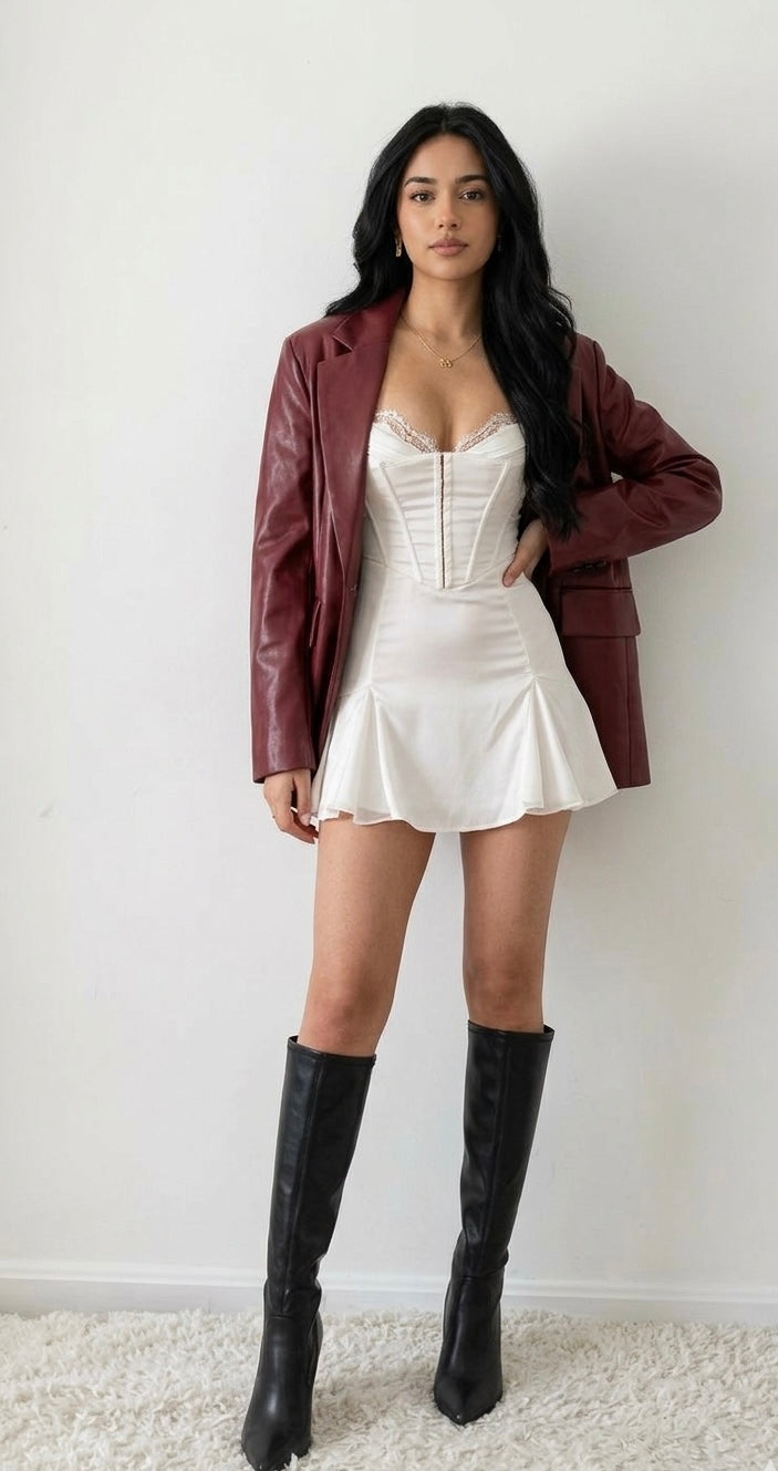The Burgundy Maven Leather Blazer