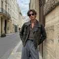 Vintage-Wash Oversized Leather Peacoat