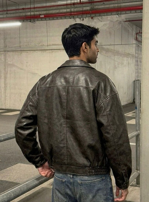 Eclipse Noir Boxy Leather Windbreaker