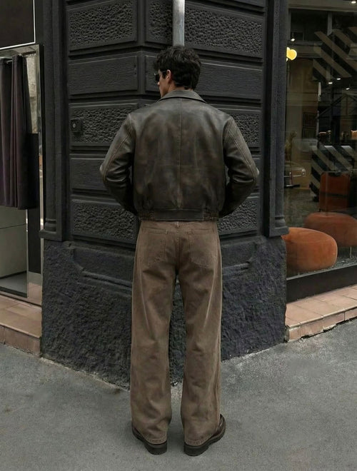 Dust-Toned Patina Leather Blouson