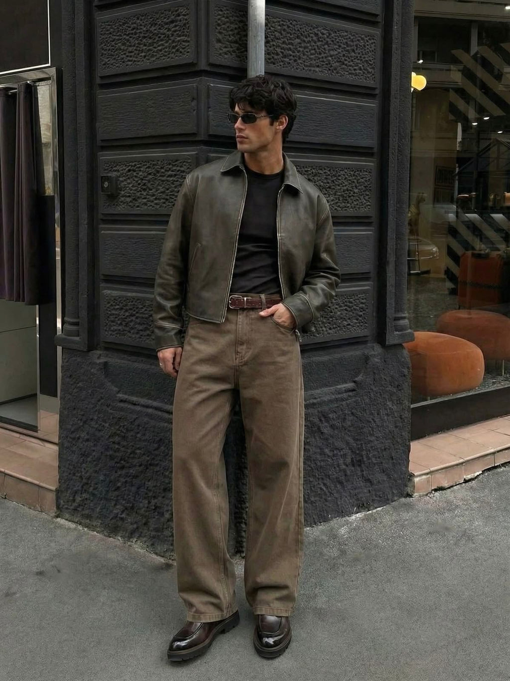 Dust-Toned Patina Leather Blouson