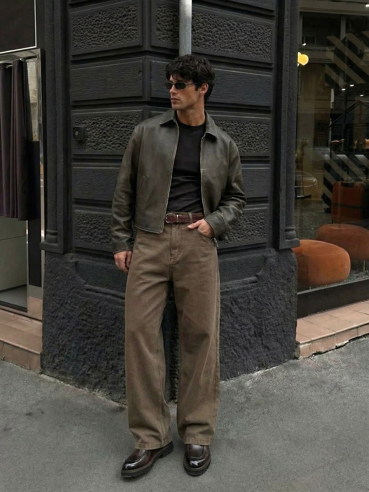 Dust-Toned Patina Leather Blouson